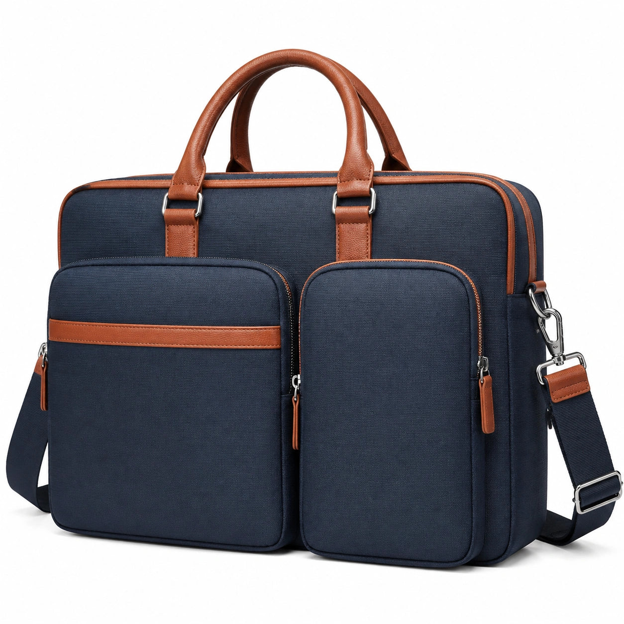 Laptoptasche 42 x 12 x 32 cm aus Textilgewebe in Dunkelblau Braun mit Schultergurt