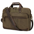 Aktentasche 42 x 12 x 32 cm aus Canvas und Leder olivbraun mit Schultergurt