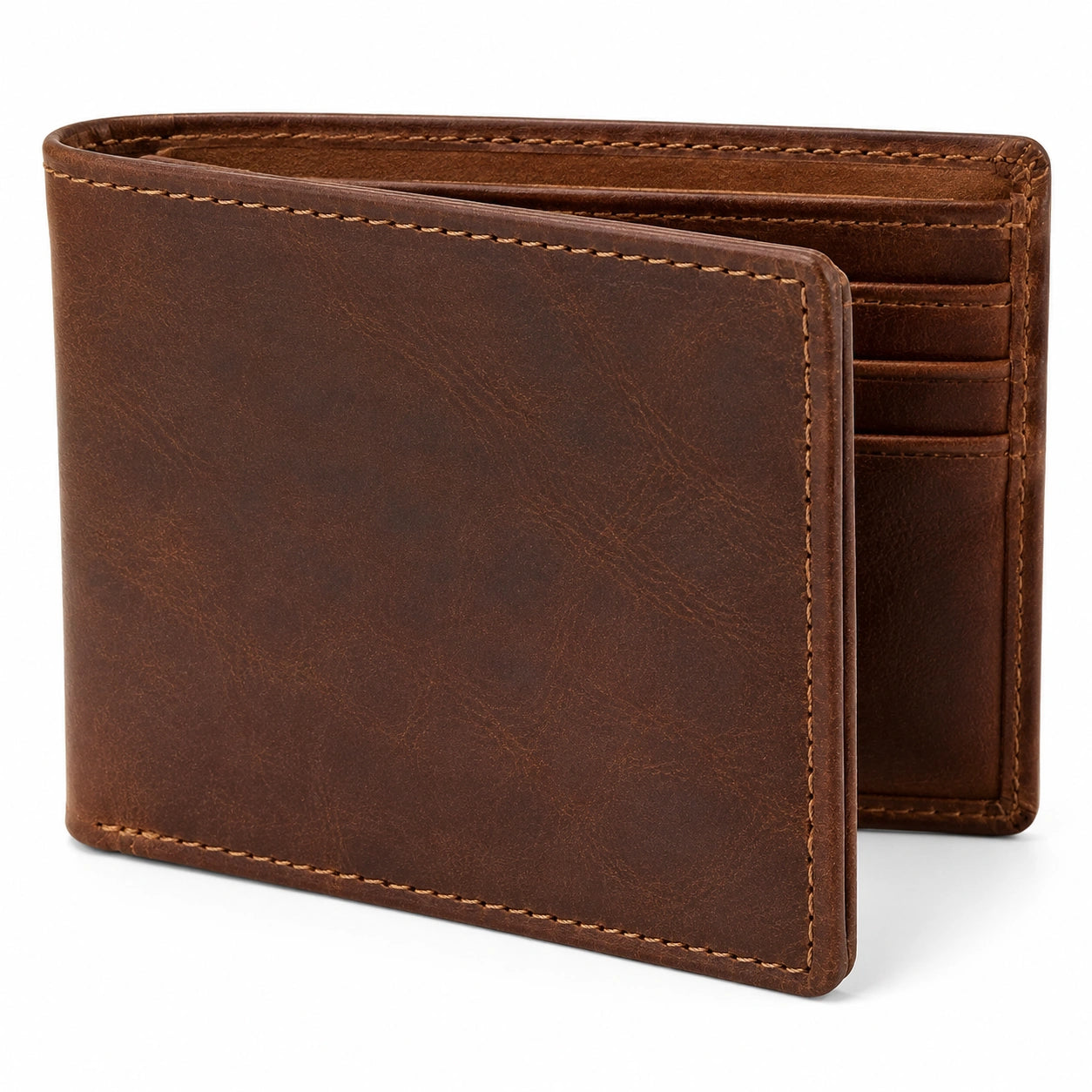 Geldbörse 12 x 9 x 2 cm aus braunem Leder im Bifold Stil