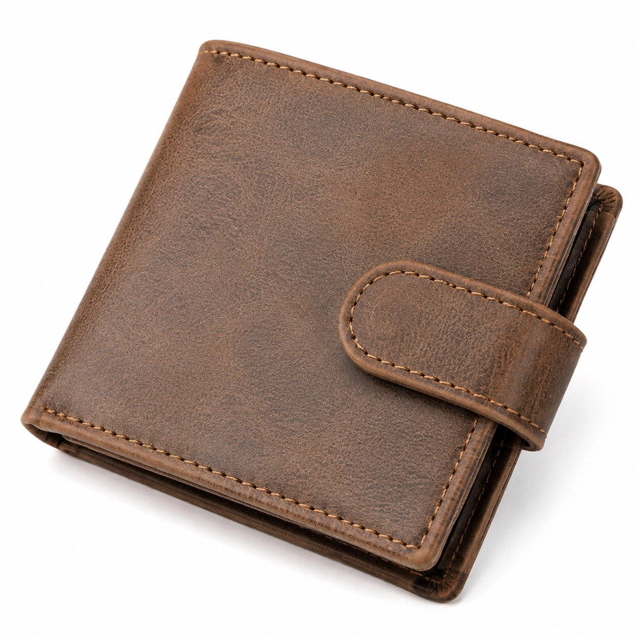 Geldbörse 12 x 10 x 2 cm in Braun aus lederähnlichem Material mit Druckknopfverschluss