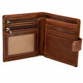 Herren Geldbörse 12 x 10 x 2 cm aus Leder Braun mit Kartenfächern und Reißverschluss