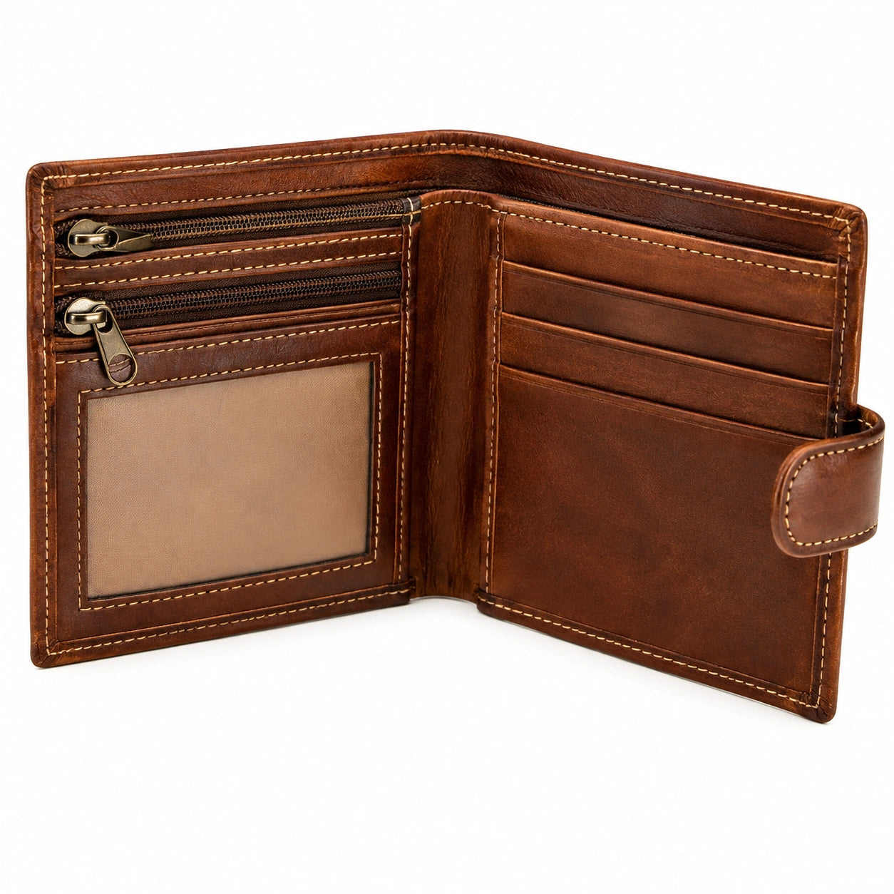 Herren Geldbörse 12 x 10 x 2 cm aus Leder Braun mit Kartenfächern und Reißverschluss