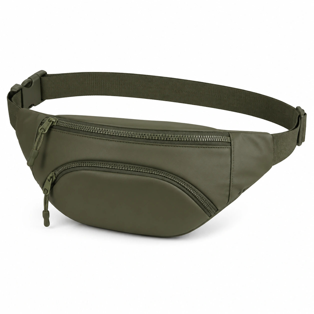 Gürteltasche klein olivgrün aus Kunstfaser mit zwei Reißverschlussfächern für Alltag