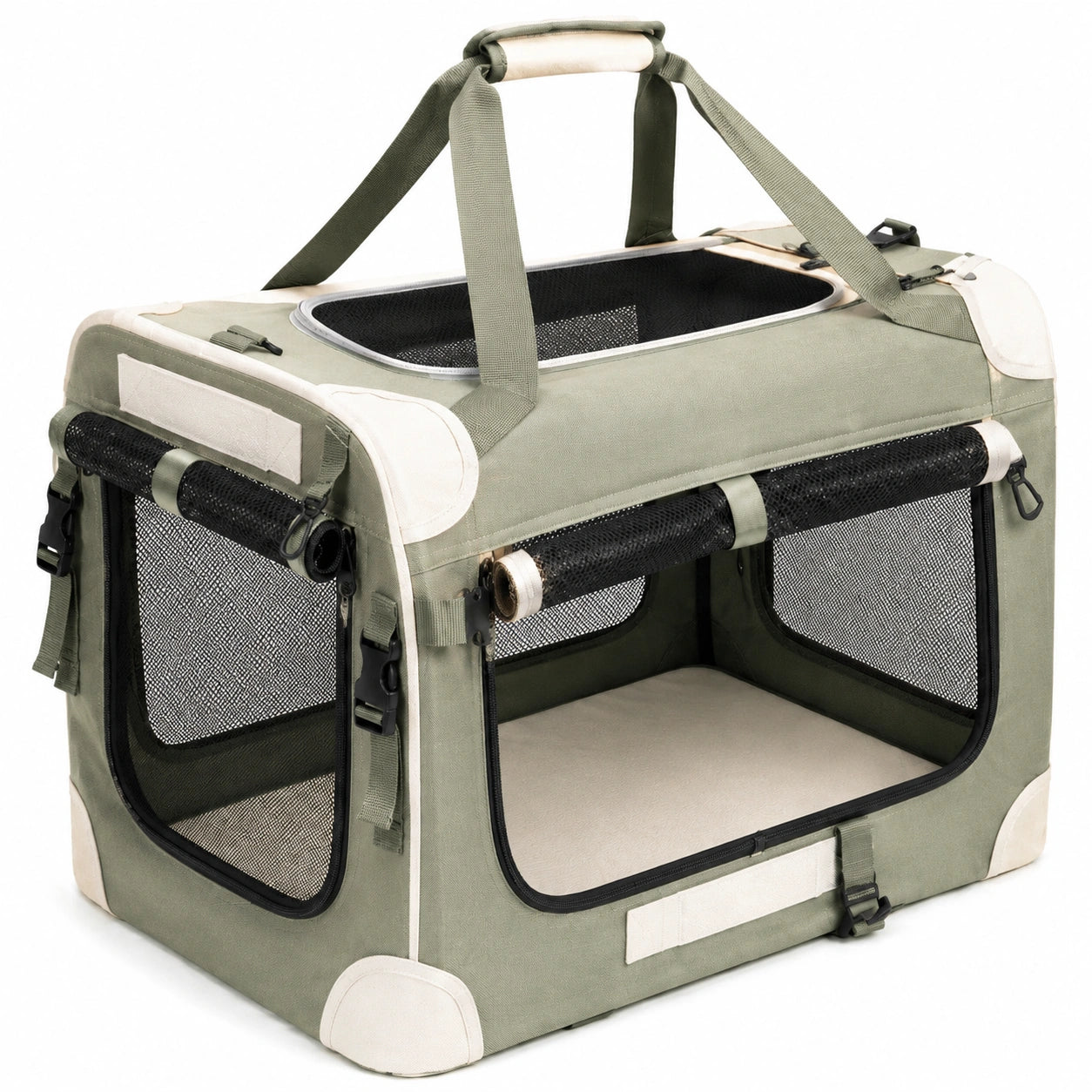 Faltbare Haustier-Transportbox 60 x 42 x 42 cm aus Textil Grün für Hunde und Katzen