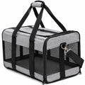 Haustier Transporttasche 50 x 30 x 30 cm aus Textil in Grau Schwarz mit Netzfenstern und Schultergurt