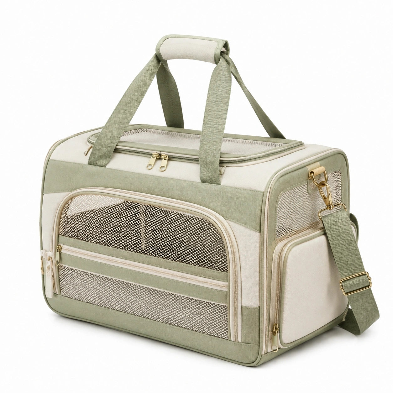 Haustier-Transporttasche 45 cm aus Textil in Hellgrün und Creme mit Netzfenstern