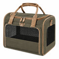 Haustier Transporttasche 50 x 30 x 35 cm Textil Olivgrün Braun mit Netzfenstern und Tragegriffen