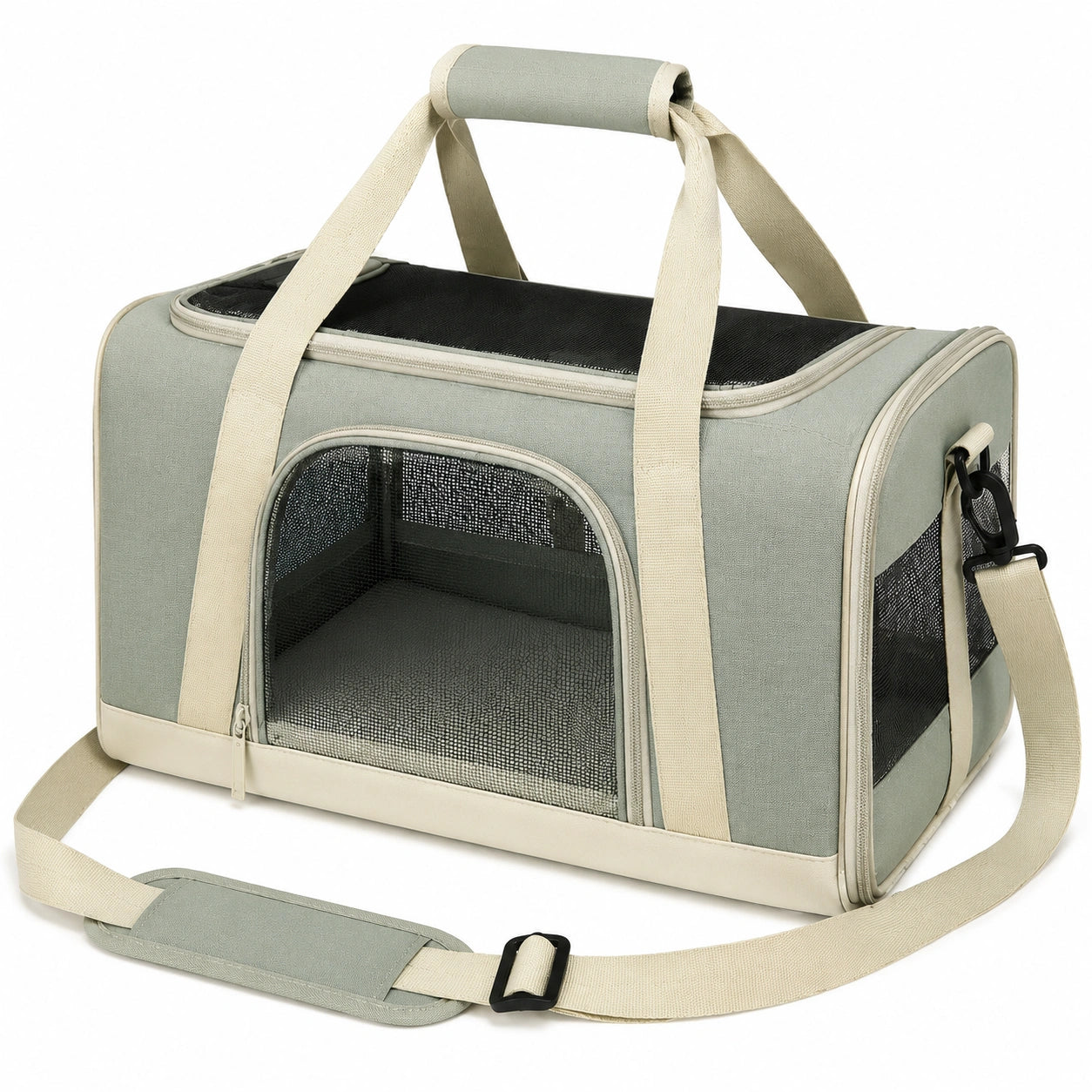 Haustier-Transporttasche 45 x 28 x 28 cm Textil Hellgrün mit Netzfenstern und Schultergurt