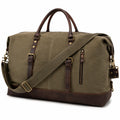 Reisetasche 52 cm aus Canvas und Leder Olivgrün Braun mit Schultergurt im Vintage-Stil