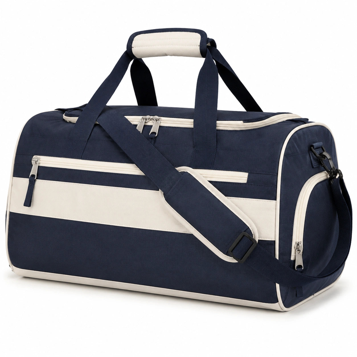 Reisetasche 50 x 25 x 28 cm aus Textilgewebe in Dunkelblau Creme mit Schultergurt
