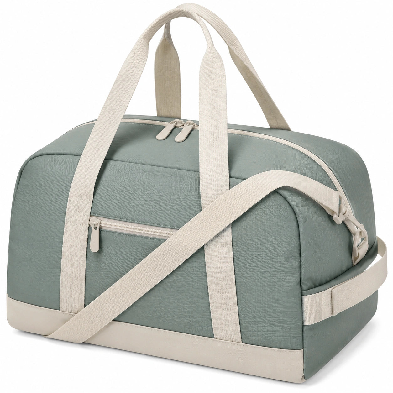Reisetasche 45 x 25 x 25 cm aus Polyester salbeigrün cremeweiß mit Schultergurt