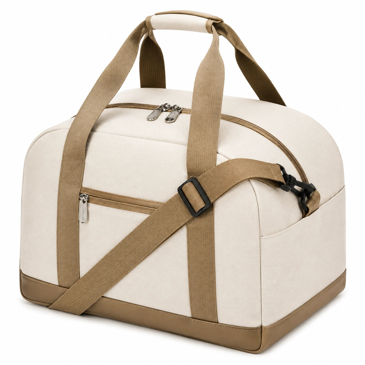 Reisetasche 50 x 25 x 30 cm aus Textilgewebe in Creme/Braun mit Schultergurt und Reißverschluss