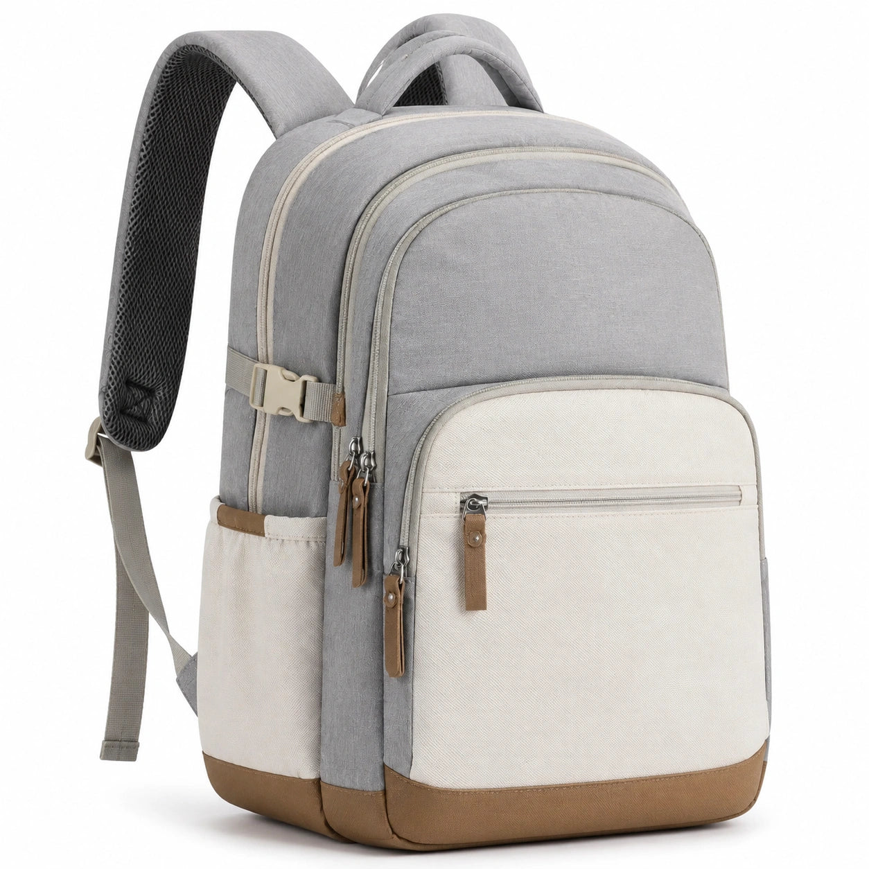 Rucksack 31 x 18 x 45 cm aus Textil in Grau Beige mit Mehrfachfächern für Alltag und Reisen