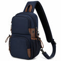 Umhängetasche 18 x 10 x 32 cm Textil Dunkelblau Braun mit Mehrfachfächern für Alltag und Reisen