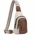Umhängetasche 17 x 8 x 30 cm aus Kunstleder in Beige Braun mit gemustertem Schultergurt