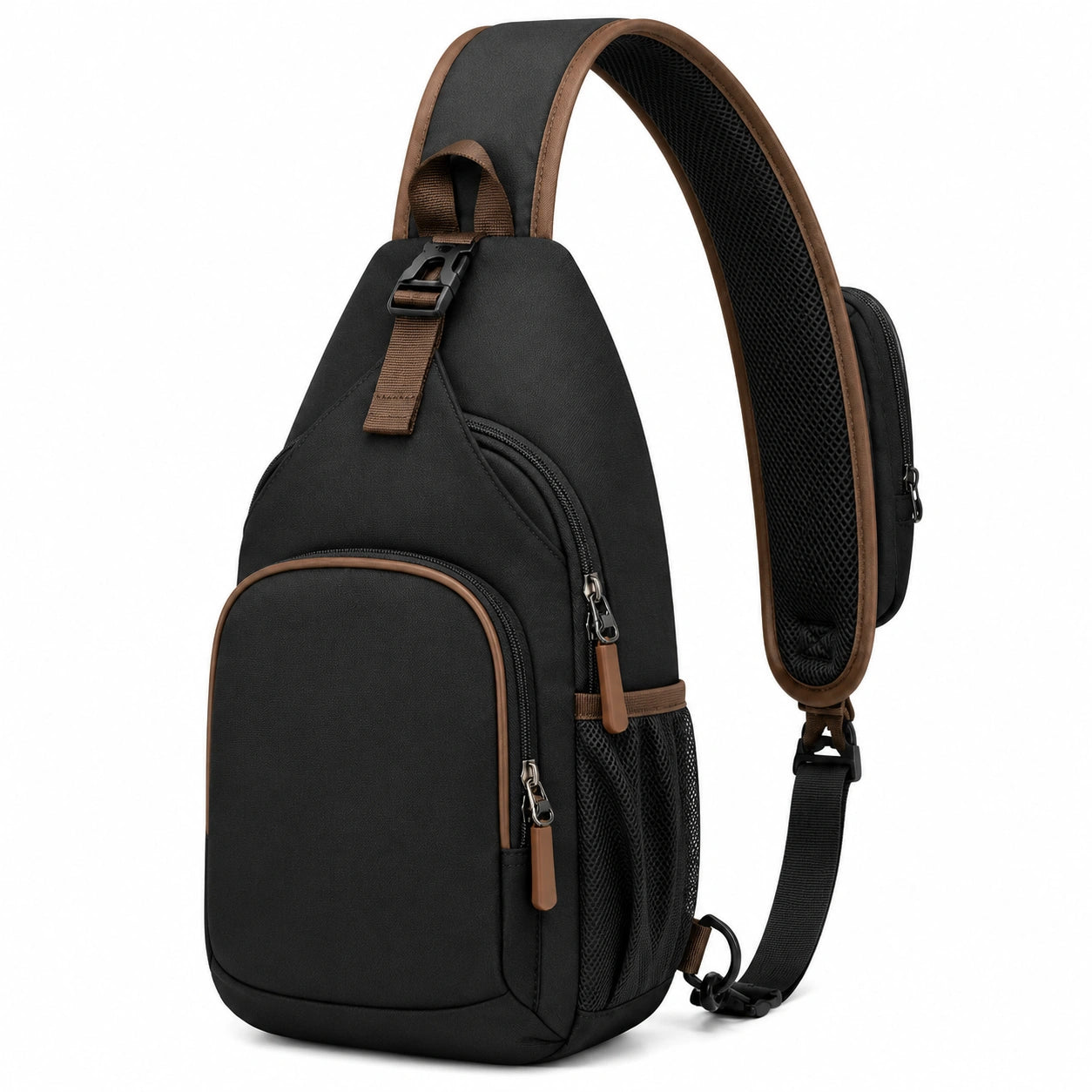 Umhängetasche 18 x 9 x 32 cm aus Textil Schwarz Braun mit gepolstertem Schultergurt